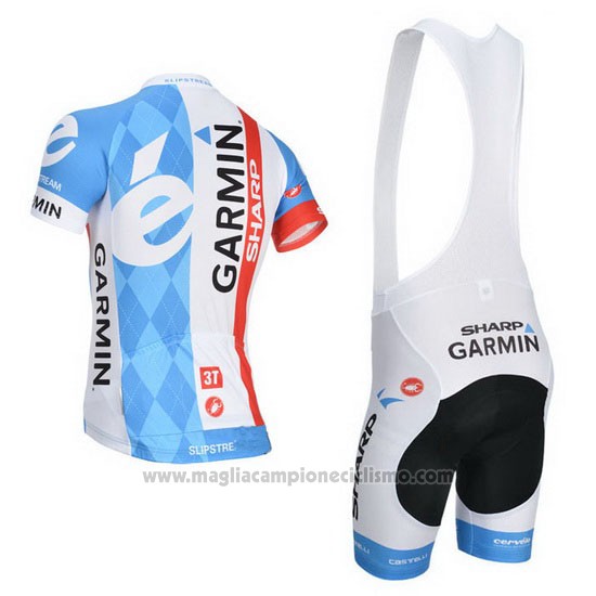 2014 Abbigliamento Ciclismo Garmin Sharp Azzurro e Bianco Manica Corta e Salopette
